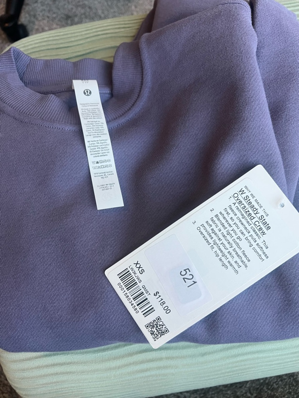 NWT Lululemon Oversized Crew XXS - Picture 4 of 4